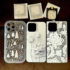Lot of 3 iPhone 13 cases and three iPhone 13 tempered glass protectors.